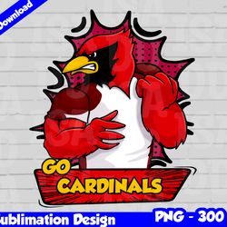 Cardinals Png, Football mascot comics style, go cardinals t-shirt design PNG for sublimation, sport mascot design