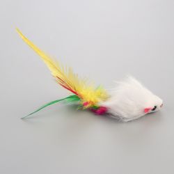 Monochrome fur mouse with feathers 6,5 cm, white