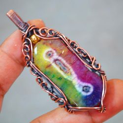 rainbow solar quartz pendant copper wire wrapped gemstone jewellery copper wire handmade gifts jewellery women's gifts
