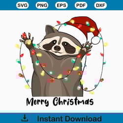 christmas raccoon funny animal light santa hat png file