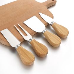 4 pcs stainless steel cheese knife set with wooden handle-cheese slicer cutter