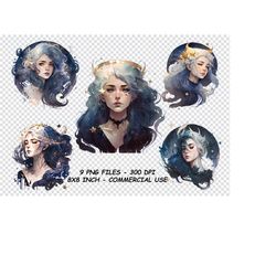 witch watercolor clipart, magical clipart png, witchcraft watercolor png, celestial witch watercolor png, transparent background