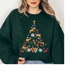 reindeer christmas tree shirt , reindeer christmas xmas shirt, reindeer christmas sweatshirt, deer christmas sweater, d