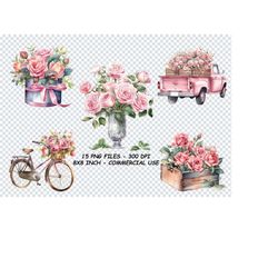 watercolor pastel pink roses clipart png, pink roses clipart png for commercial use, transparent background