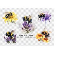 watercolor bumble bee clipart, spring garden bee clip art png graphics instant download for commercial use transparent background