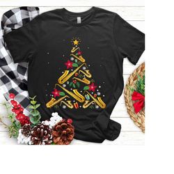 funny saxophone christmas tree xmas t shirt, christmas saxophone shirt, saxophone instrument marching band funny saxopho