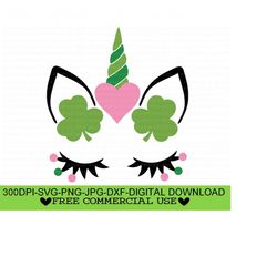 st patricks day unicorn svg, png, jpg, dxf, unicorn svg, clover, unicorn face, shamrock svg, st patrick's day svg, silhouette, cricut