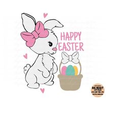 bunny with easter basket svg, png, jpg, dxf, easter svg, happy easter svg, cute easter bunny svg, easter basket cut file, silhouette, cricut