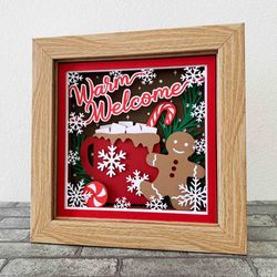 Warm Welcome 3D Shadow Box/ Gingerbread And Hot Cocoa Layered SVG/ 3D Christmas Gift Box/ For Cricut/ For Silhouette