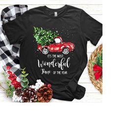 it's the most wonderful time of the year red truck christmas tee,christmas tree shirt, women christmas t-shirt, christma