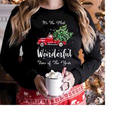 it's the most wonderful time of the year red truck christmas tee,christmas tree shirt, women christmas t-shirt,  christm