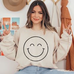 distressed smile face hoodie, smile face sweatshirt png for friends birthday gift, smile face hoodie, happy sweatshirt p