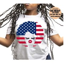 african american woman 4th of july svg, png, jpg, dxf, afro woman usa flag svg, independence day svg, black girl svg, silhouette, cricut