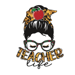 teacher life mom life head messy bun print 11 inch sublimation transfer ready to press school teacher, digital download