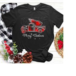 merry christmas truck, merry christmas buffalo truck tree red plaid family matching shirt, christmas tree,red truck shir