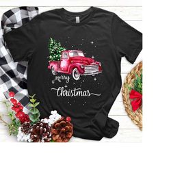 red truck shirt, christmas matching family shirt, christmas truck family shirt, merry christmas truck, christmas tree sh
