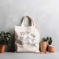 Gold Fish Tote Bag, Canvas Tote Bag, Tote Bag Aesthetic, Printed Shopping Bag, Messenger Bag School, Bag For Travel, Baz