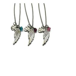 3 best friends angel wing necklaces personalized with birthstones, 3 friendship gifts, 3 friends necklaces, 3 best frien