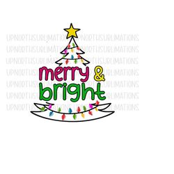 merry & bright svg png, retro christmas svg png, christmas tree svg png, xmas sublimation, xmas cricut cut file
