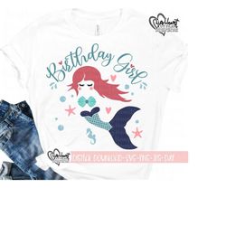 mermaid birthday girl svg, png, jpg, dxf, mermaid svg, mermaid girl birthday shirt design, silhouette, cricut, sublimation