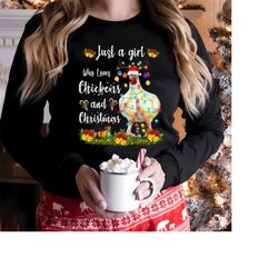 Christmas Chicken Sweatshirt, Xmas Chicken Sweatshirt Gift For Chicken Lover, Farm Animal Hoodie, Cute Chicken Sweater,F