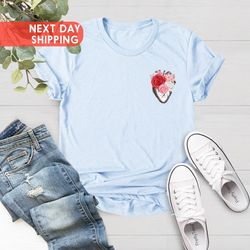 pocket size heart shirt png, floral heart womens shirt png, floral human heart t-shirt png, flower heart shirt png, hear