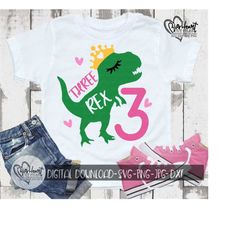 t rex birthday girl svg, png, jpg, dxf, dinosaur svg, three rex dinosaur svg, 3rd birthday svg, third birthday svg, silhouette, cricut