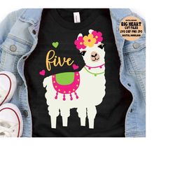 llama 5th birthday svg, png, jpg, dxf, llama svg, llama birthday svg, fifth birthday svg, alpaca svg, llama design, silhouette, cricut cut