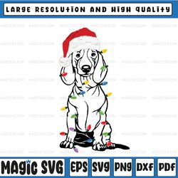 funny basset hound dog tree christmas lights xmas pajama svg png, basset hound xmas svg, basset hound dog christmas gift