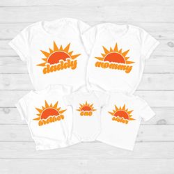 sunshine first birthday party t-shirt pngs, mommy and me shirt pngs, first trip around the sun, matching family tees, ma