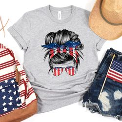 american girl shirt png, messy bun hair shirt png, 4th of july shirt png, independence day shirt png, 4th of july gift f