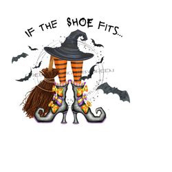 halloween sublimation png - 'if the shoe fits' - witch hat, shoes, broom, bats - digital download