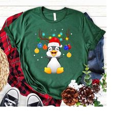 funny penguin christmas reindeer christmas lights pajama shirt, penguin shirt,cute penguin christmas shirt, funny pengui