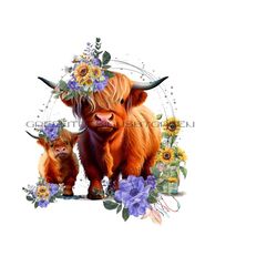 highland cow png for sublimation, sunflower digital downland, vintage bottle png clipart, long haired cow png, farm clipart for sublimation.