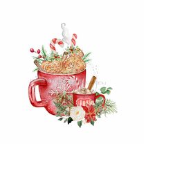 whimsical christmas mugs sublimation png - candy canes, cookies, cinnamon sticks, hot drinks - flowers & mistletoe - digital download