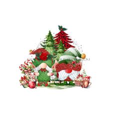 whimsical christmas gnome sublimation png - holiday red and green gnomes, candy canes, christmas tree clipart png - digital download
