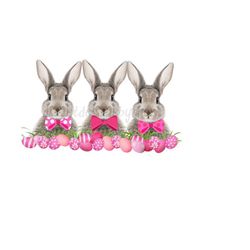 three bunny rabbits png with pink bow ties and easter waterslide, bunny sublimation, rabbit png, easter clipart png, sublimation, waterslide