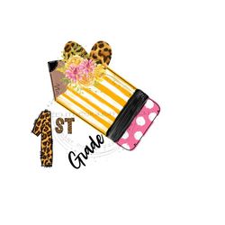 back to school png, 1st grade png, school pencil sublimation, school supply png, teacher sublimation, leopard print digital clipart.
