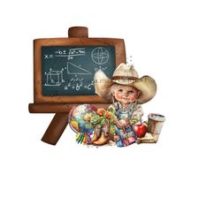 back to school png -adorable cowgirl-black school chalkboard-school globe-books & backpack clipart- png for sublimation- digital download
