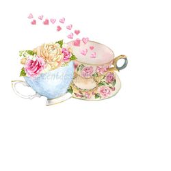 valentine's vintage png digital download, sublimation heart design, tea cup png files, vintage tea cups clipart, valentine heart clipart.