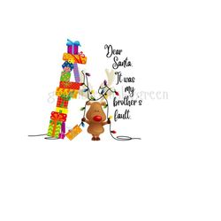 innocent christmas reindeer png - 'dear santa, it was my brother's fault' - tangled lights, tower of presents - digital download