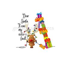 it was my sister's fault png - funny christmas clipart - reindeer, tangled lights, tower of presents falling over - digital download