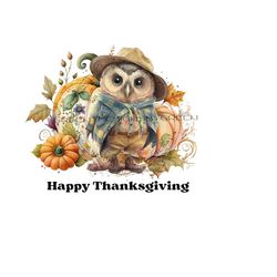 happy thanksgiving owl clipart - high quality png for sublimation - pumpkins, fall leaves - digital download