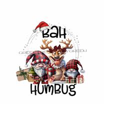 bah humbug funny sublimation design - grumpy santa & goofy reindeer png - christmas clipart - digital download