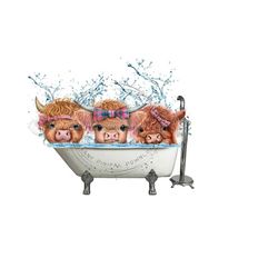 bathtub png, highland cow in bathtub clipart, calf sublimation, bathroom clipart, longhaired cow sublimation.bathroom sublimation, calf png
