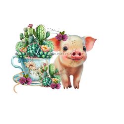 pig png download, teacup sublimation, cactus sublimation, pig png, pig clipart, pig sublimation, cactus clipart, digital download