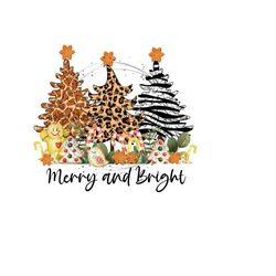 animal print christmas tree png sublimation design - candy cane, gingerbread man & holiday cookies - 'merry and bright' digital download