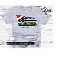 christmas distressed flag svg, png, jpg, dxf, usa flag design,usa flag svg, christmas svg, flag with santa hat svg, silhouette, cricut