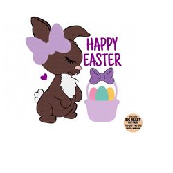 bunny with easter basket svg, png, jpg, dxf, easter svg, happy easter svg, african american bunny,easter basket cut files, silhouette,cricut