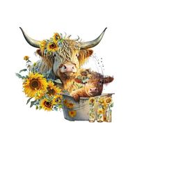 highland longhaired cow png, cute cow sublimation, metal tub png graphic, calf clipart, highland calf png digital download.